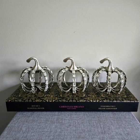 Christian Siriano 3 Pack Rhinestone Crystal Silver Metal Pumpkin Set - Picture 5 of 8